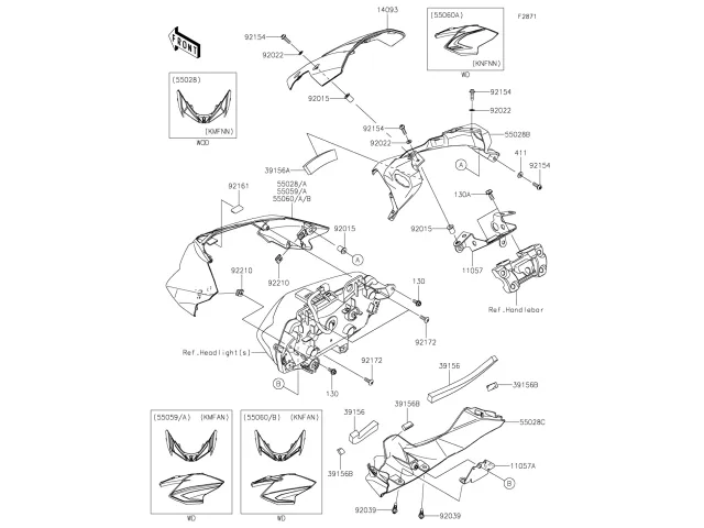 Embellecedor bajo faro Kawasaki Z650 2020 - 2025