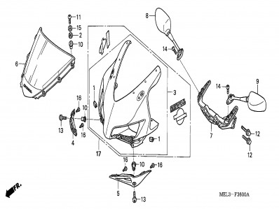 Embellecedor frontal derecho Honda Cbr 1000 rr 2004 - 2005