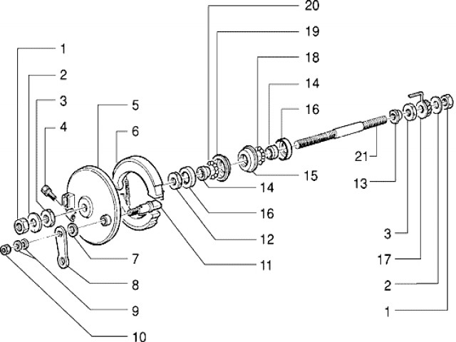 Eje rueda delantera freno de tambor Piaggio Free 50 1998 - 2005