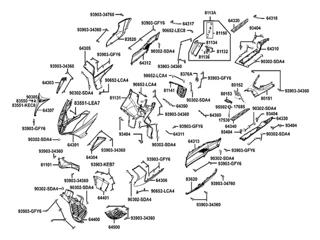 Suelo goma trasero izquierdo Kymco Super dink 300 2009-2012