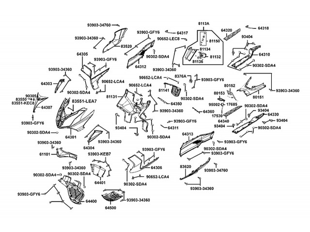 Carenado superior inferior  Kymco Super dink 125 abs 2009-2012
