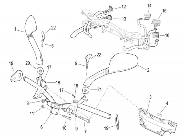 Botonera completa (arranque, luces, claxon e intermitentes) Aprilia Leonardo 250 1999-2009