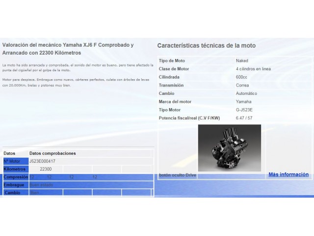 Motor completo del despiece o desguace de una moto Yamaha xj6s09 600 2009-2013