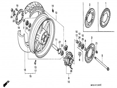Eje rueda trasera Honda Cbr 600 1991-1996