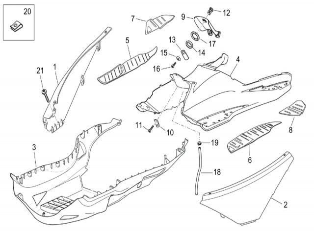 Goma suelo trasera izquierda Aprilia Arrecife 125 2003-2004