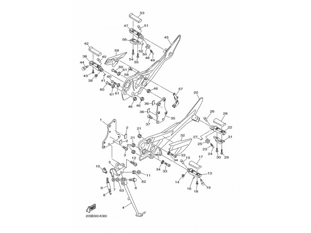 Estribera delantera derecha Yamaha Xj6 n - xj6 s - xj6 f 2009 - 2015