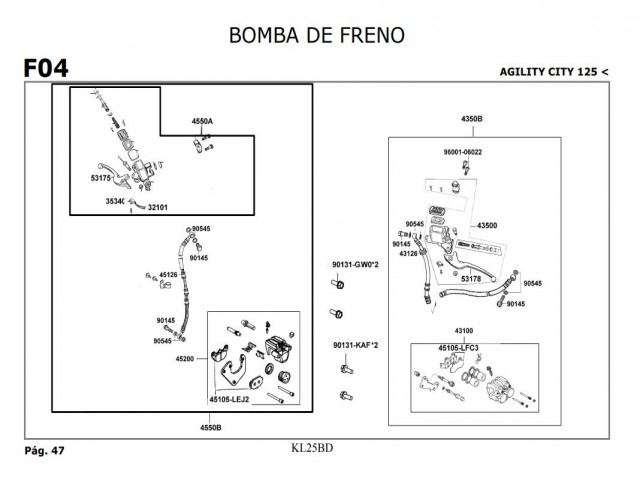 Latiguillo freno trasero Kymco Agility city 125 2007-2014