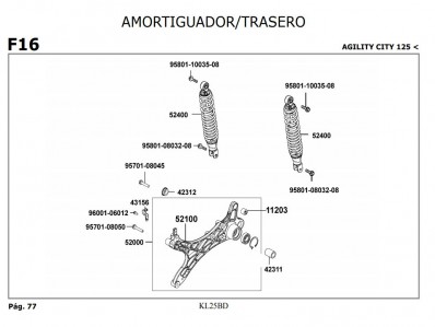 Amortiguador Kymco Agility city 125 2007-2014
