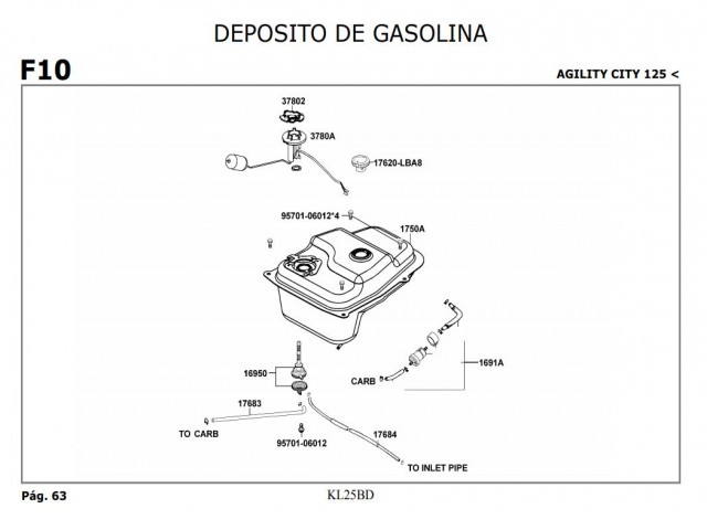 Grifo gasolina Kymco Agility city 125 2007-2014