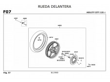 Eje rueda delantera Kymco Agility city 125 2007-2014
