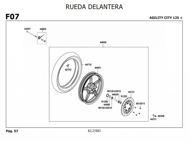 Rueda delantera 16" KYMCO AGILITY CITY 125 2007-2014  recambios para moto