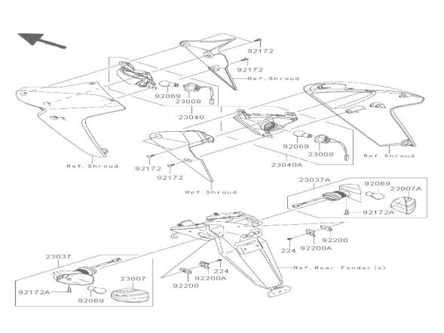 Intermitente trasero derecho Kawasaki Er6n 650 2005 - 2008