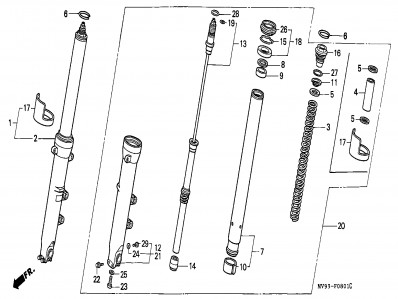 Barra completa derecha gris Honda Cbr 600 1991-1996
