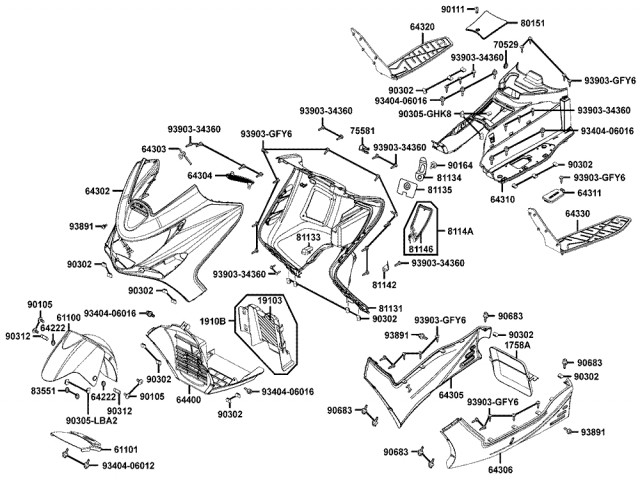 Carenado superior central Kymco xciting 500, I evo, i r abs, i (afi) 2005 - 2017
