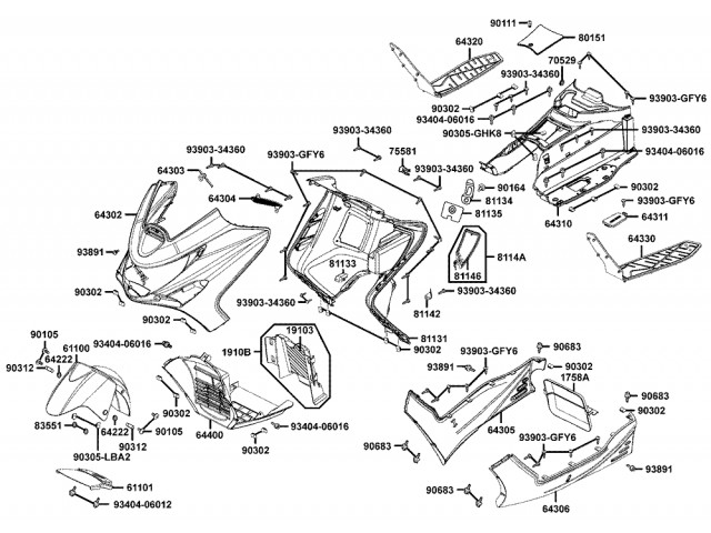 Quilla derecha Kymco Xciting 500, I evo, i r abs, i (afi) 2005 - 2017