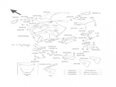 Retrovisor izquierdo negro Kawasaki Zx6 r 600 cc 2000 - 2001