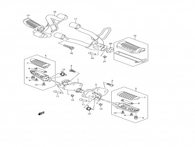 Estribera trasera derecha. Suzuki V-Strom 650 2004 - 2006, V-Strom 650 2007 - 2011 ( dl 650 )