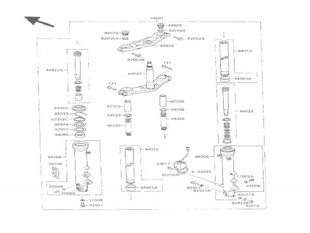 Barra completa derecha  Kawasaki Gpx 600 1985-1990