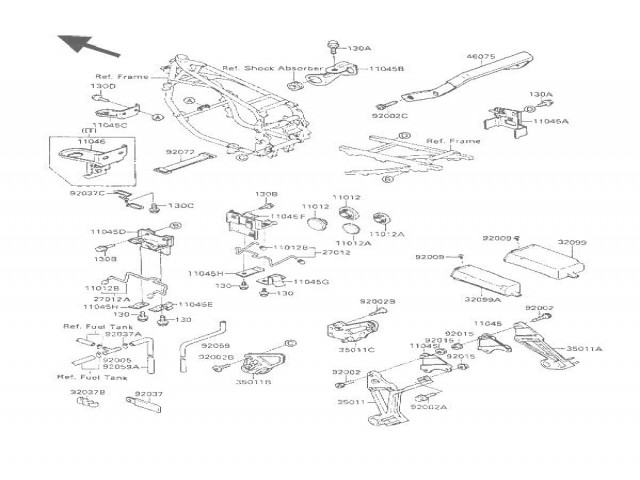 Soporte estribera delantero izquierdo  Kawasaki Gpx 600 1985-1990