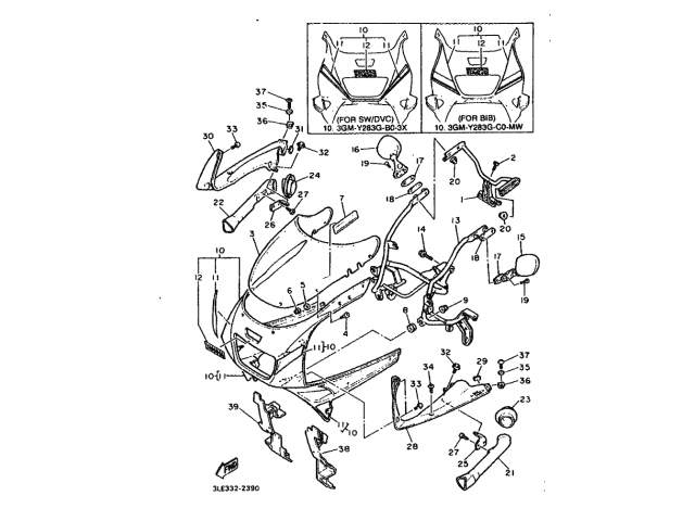 Tubo carenado derecho YAMAHA FZR 1000 1992-1993  despiece de moto