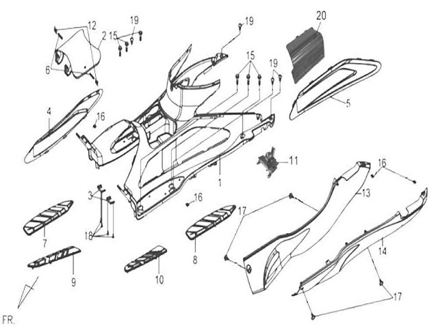 Tapa suelo central Sym GTS y GTS Evo 125 2010 - 2013