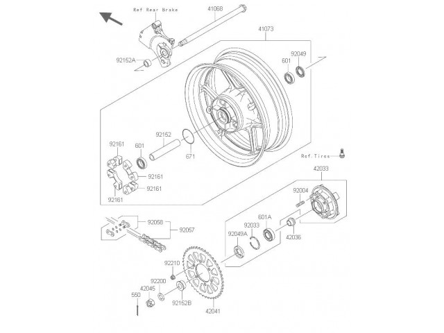 Eje rueda trasero Kawasaki Z 800 e 2013 - 2016