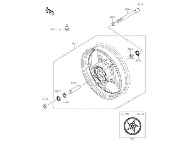 Eje rueda delantera Kawasaki Ninja 650 2021 - 2022