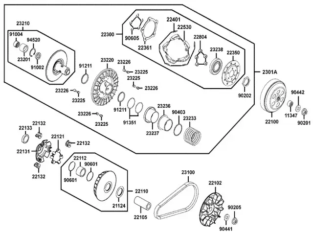 Embrague con poleas Kymco Xciting 500, I evo, i r abs, i (afi) 2005 - 2017