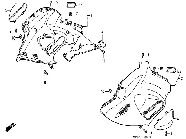 Faldon derecho  Honda Deauville 650 1998-1999
