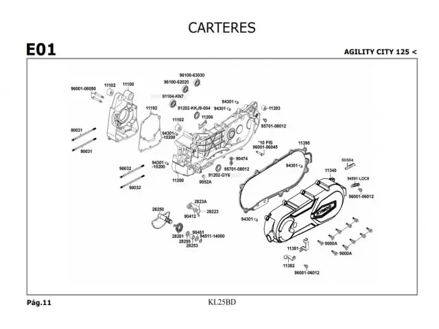 Tapa motor Izquierda, lado del variador y embrague Kymco Agility city 125 2007-2014