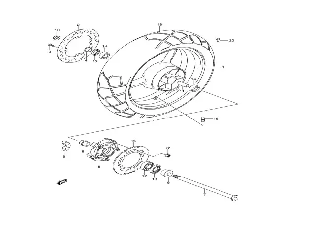 Eje rueda trasera. Suzuki V-Strom 650 2004 - 2006, V-Strom 650 2007 - 2011 ( dl 650 )