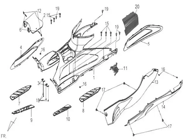 Tapa suelo central Sym GTS y GTS Evo 125 2010 - 2013