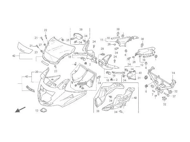 Tapa interior derecha bandejas Honda Cbr 1100 xx 1999 - 2001