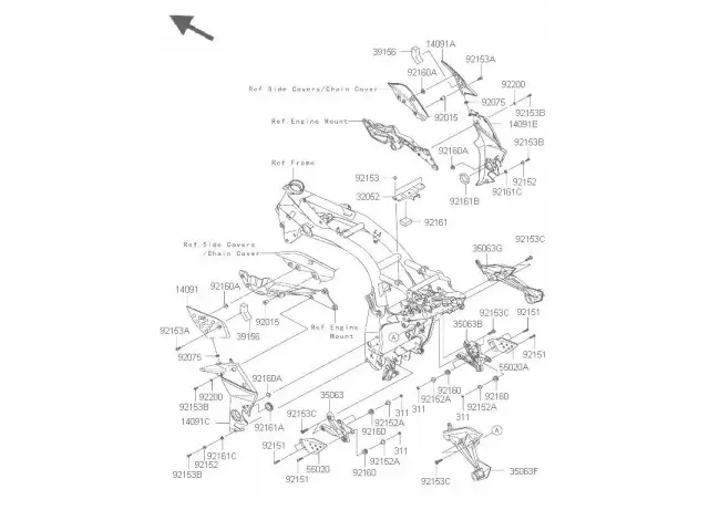Embellecedor chasissuperior derecho Kawasaki Z 1000 2007-2009