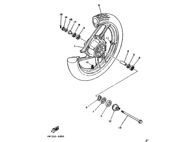Rueda delantera Yamaha RD350 LCF Brasileña 1986 - 1990