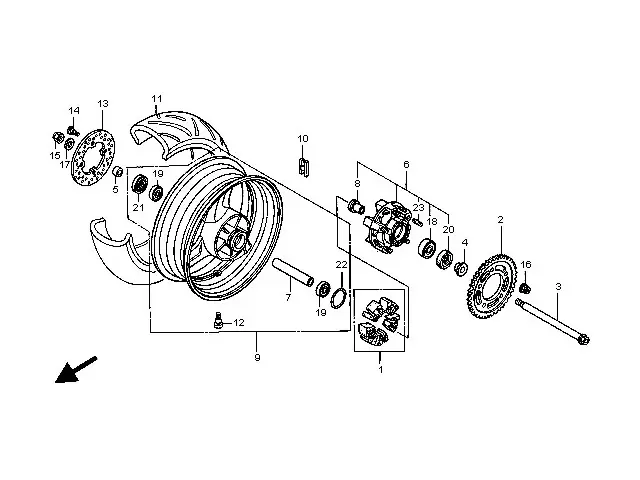 Eje rueda trasera Honda VTR 1000 F Firestorm 1997 - 2006
