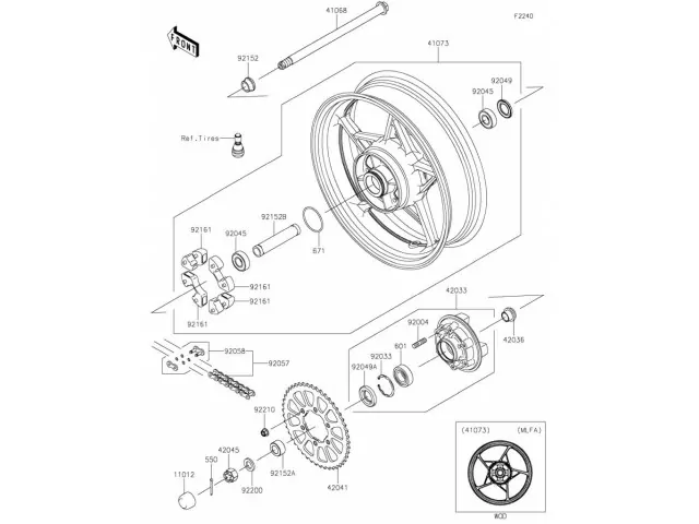 Eje rueda trasera Kawasaki Ninja 650 2021 - 2022