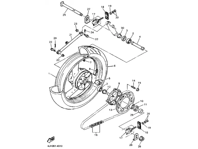 Eje rueda trasera Yamaha Thundercat 600 1996 - 2003